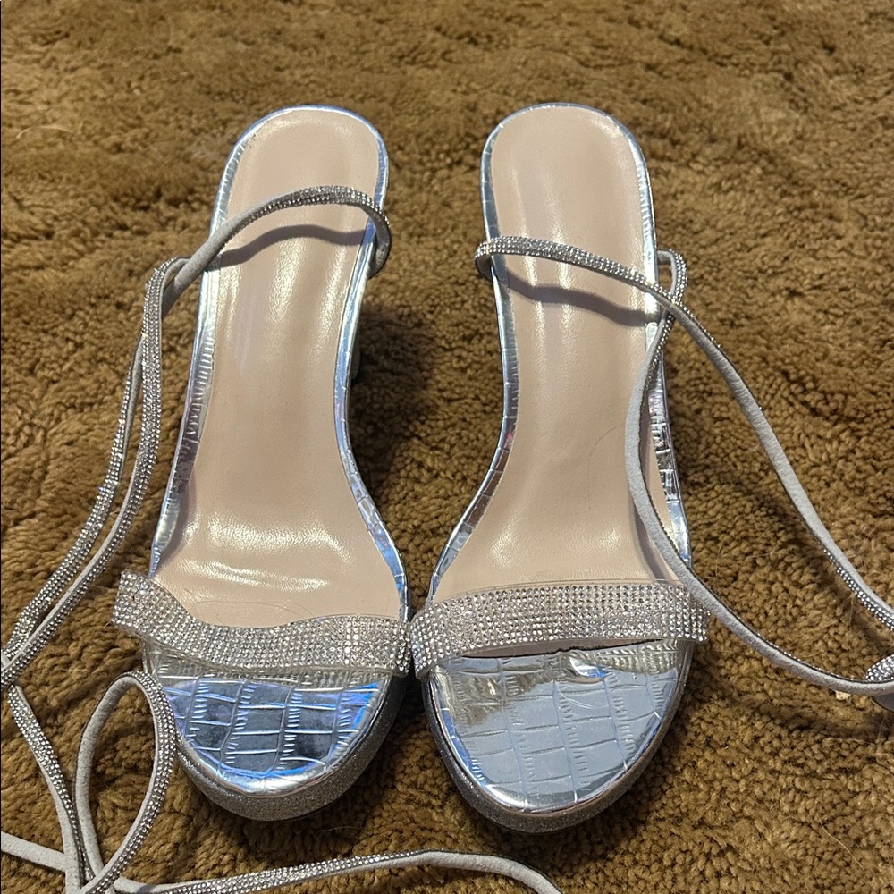 Elegant Silver Strappy Women's Heels